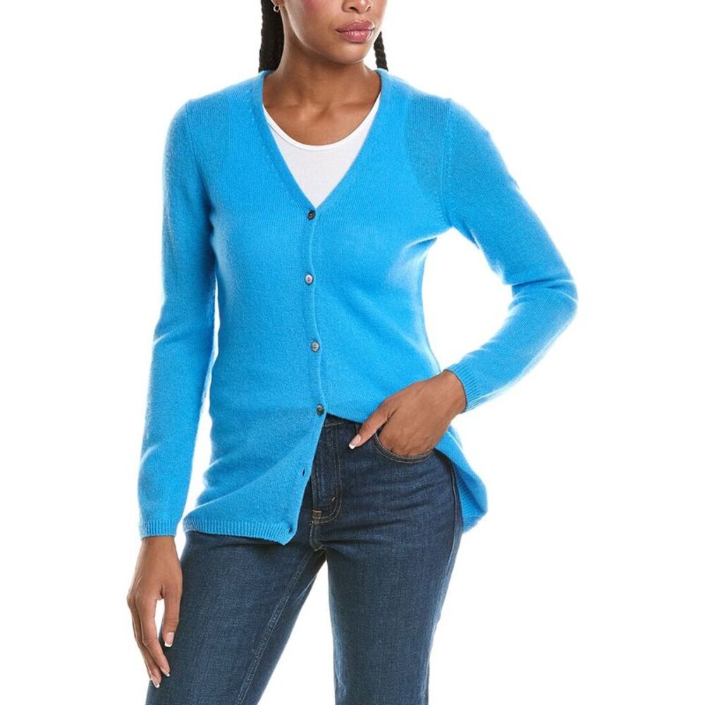 N.Peal Womens  Gauzy V-Neck 100% Cashmere Cardigan, Blue